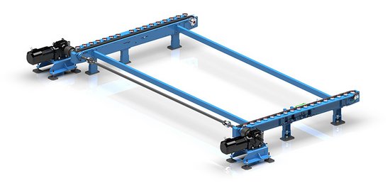 The cross chain conveyor is used for a flexible arrangement of the line.