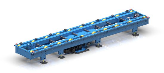 With the heavy load roller conveyor the pallets get conveyed from station to station.
